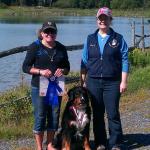 UTDX
Sue Wilkinson and "Janyse" ~
 TCh Wagenblast's Ivaila Janyse CDX RE TDX UTDX CGN C-RE AKC TD
 (Bernese Mountain Dog/female/4 yrs. old)
 at Powassan, September 9, 2012
Janyse became the 1st Berner to EVER earn both a UTDX and her TCh(Tracking Champion)
